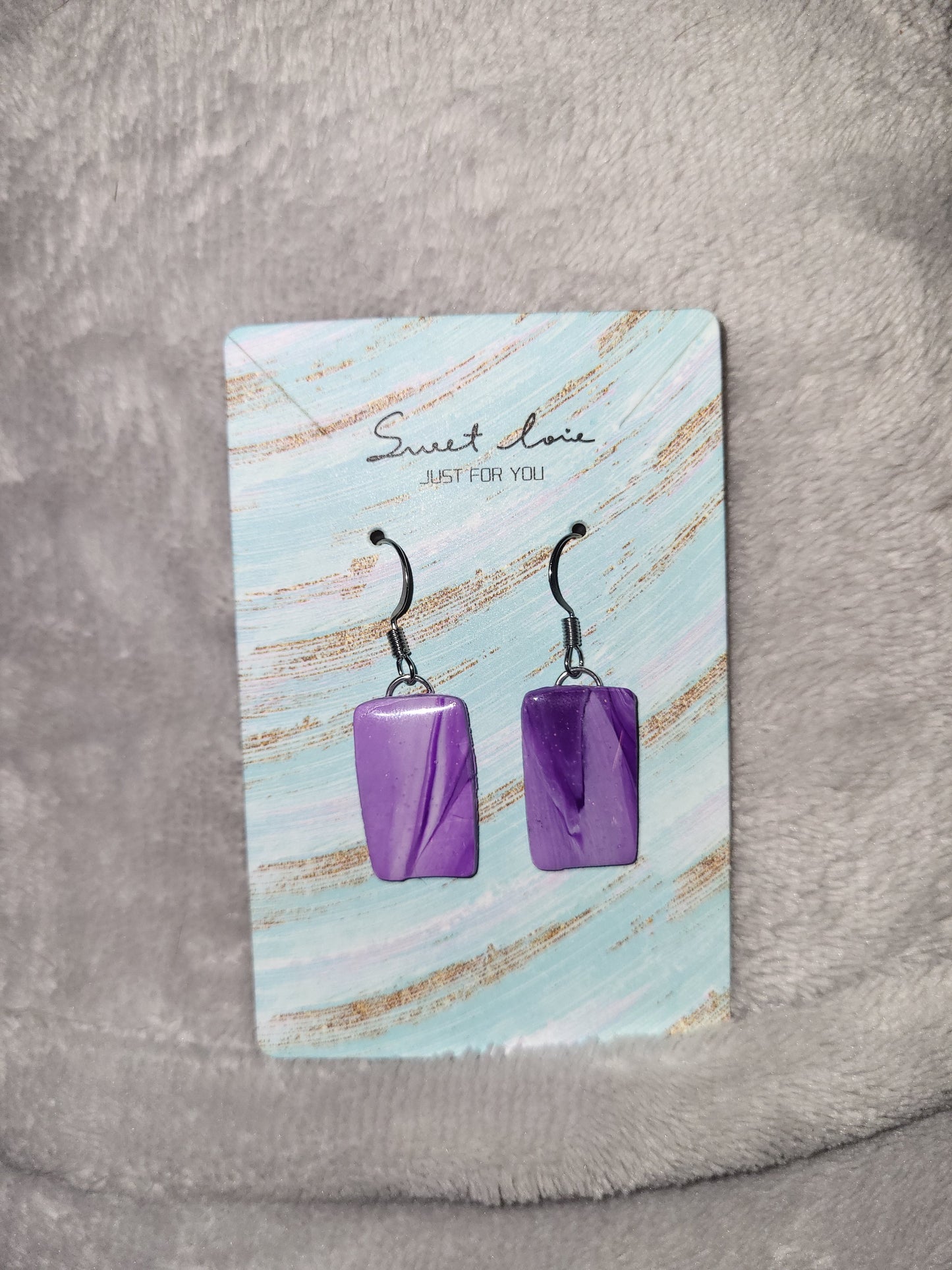Homemade purple marbled earrings