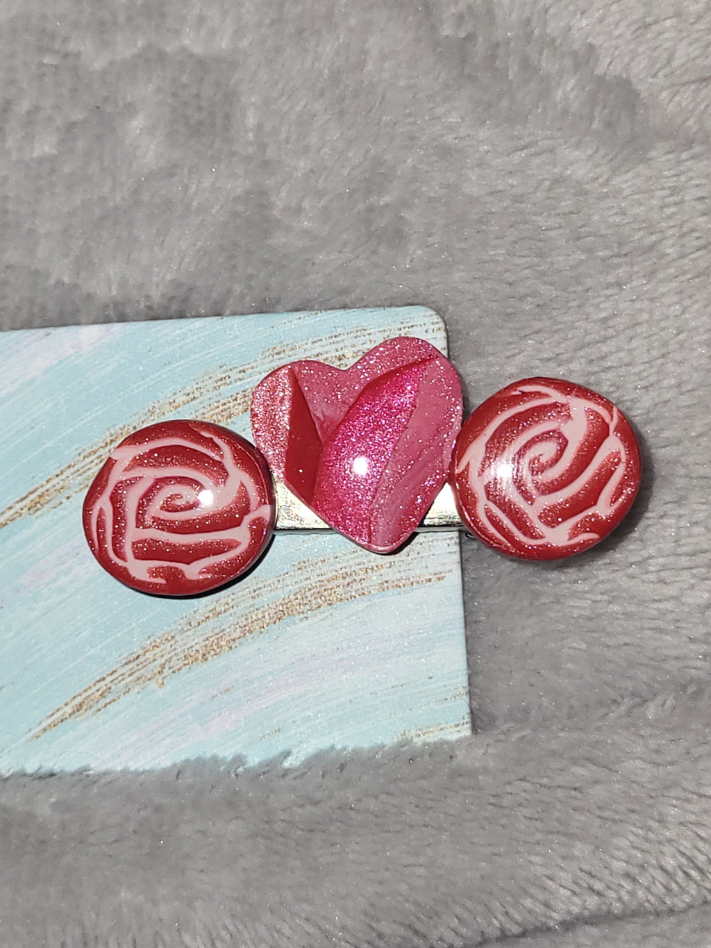 Homemade rose and heart hair clip