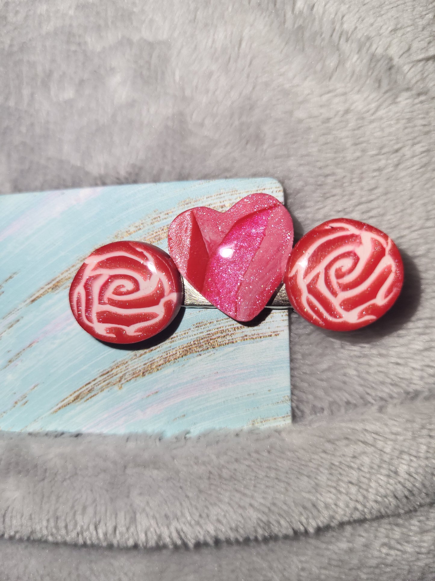 Homemade rose and heart hair clip