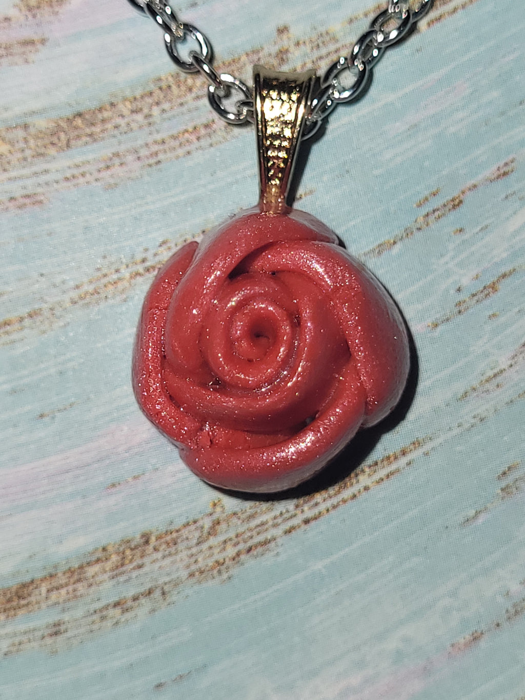 Handmade pink rose necklace