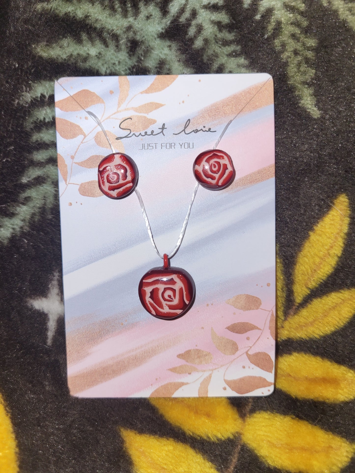 Handmade shimmery rose jewelry