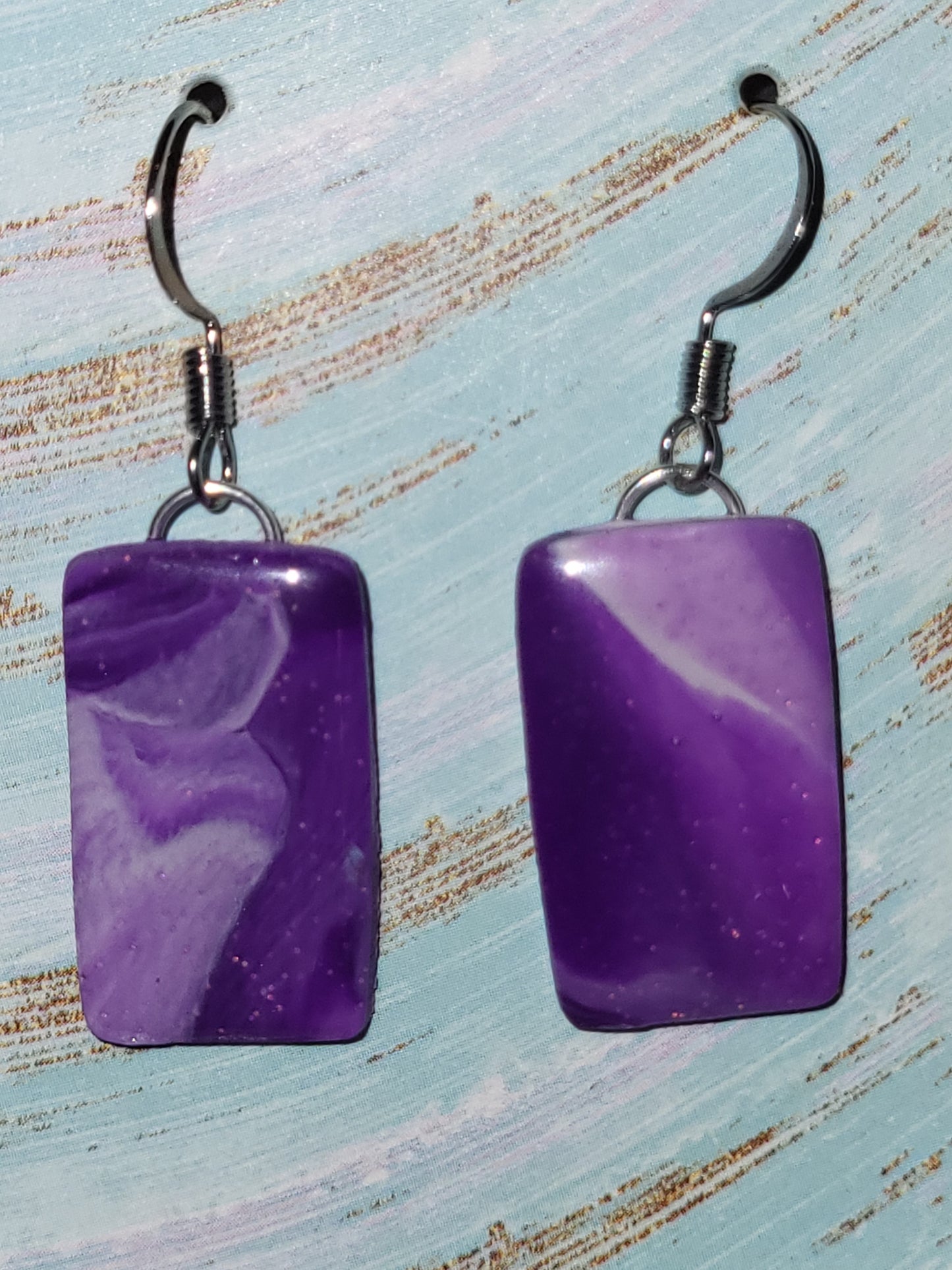 Homemade purple marbled earrings