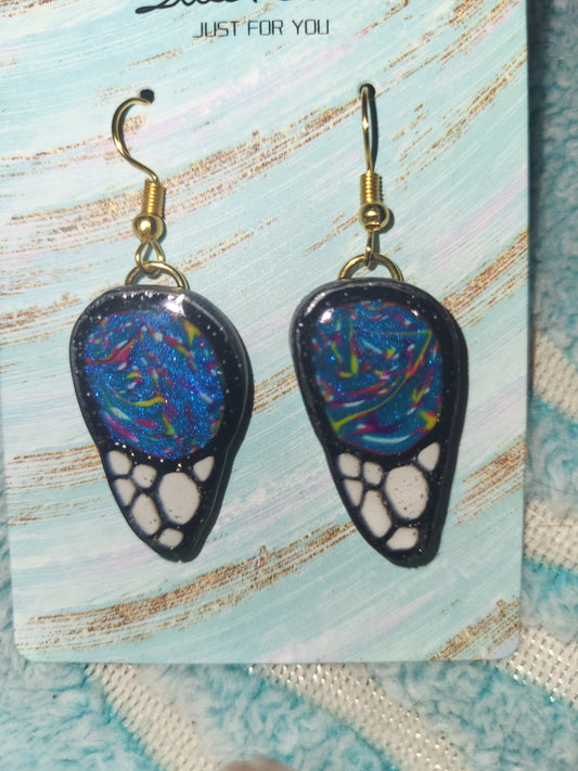 Homemade butterfly wing earrings