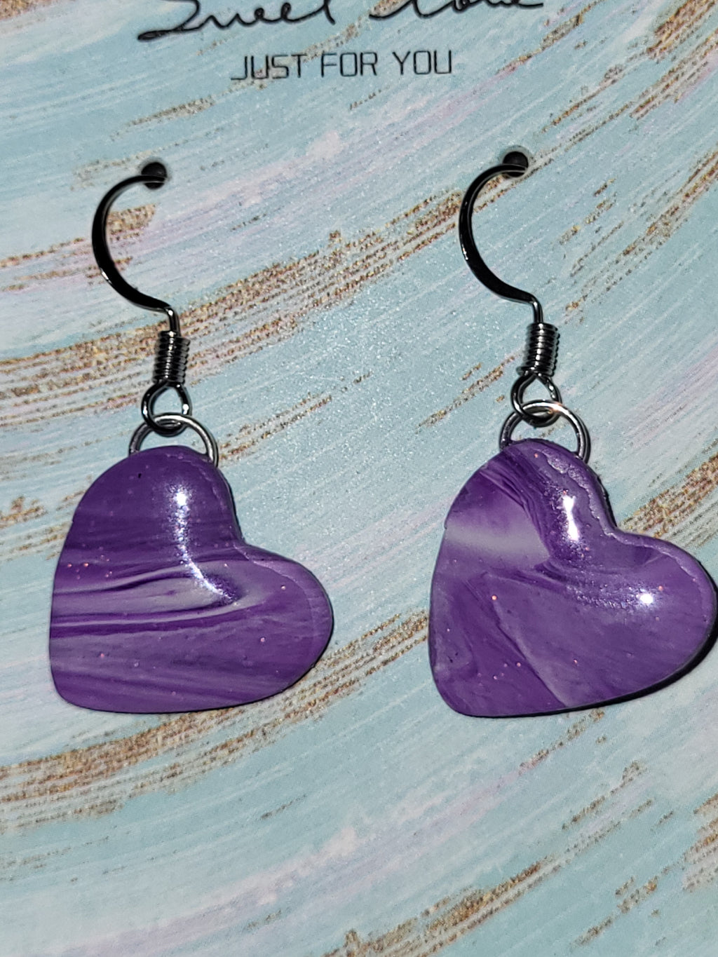 Homemade purple marbled earrings