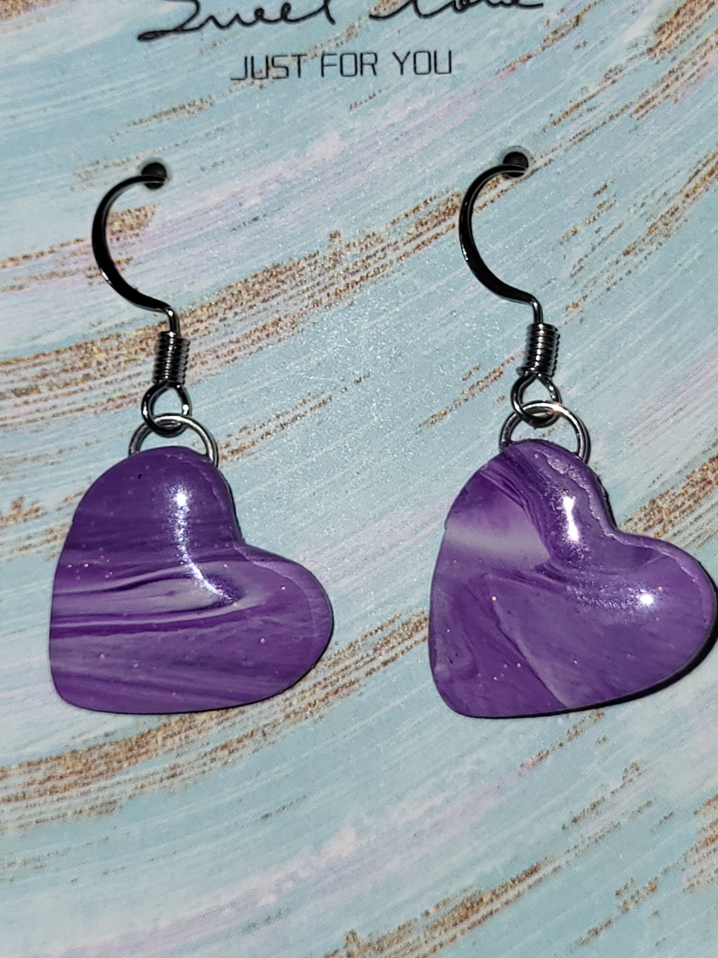 Homemade purple marbled earrings