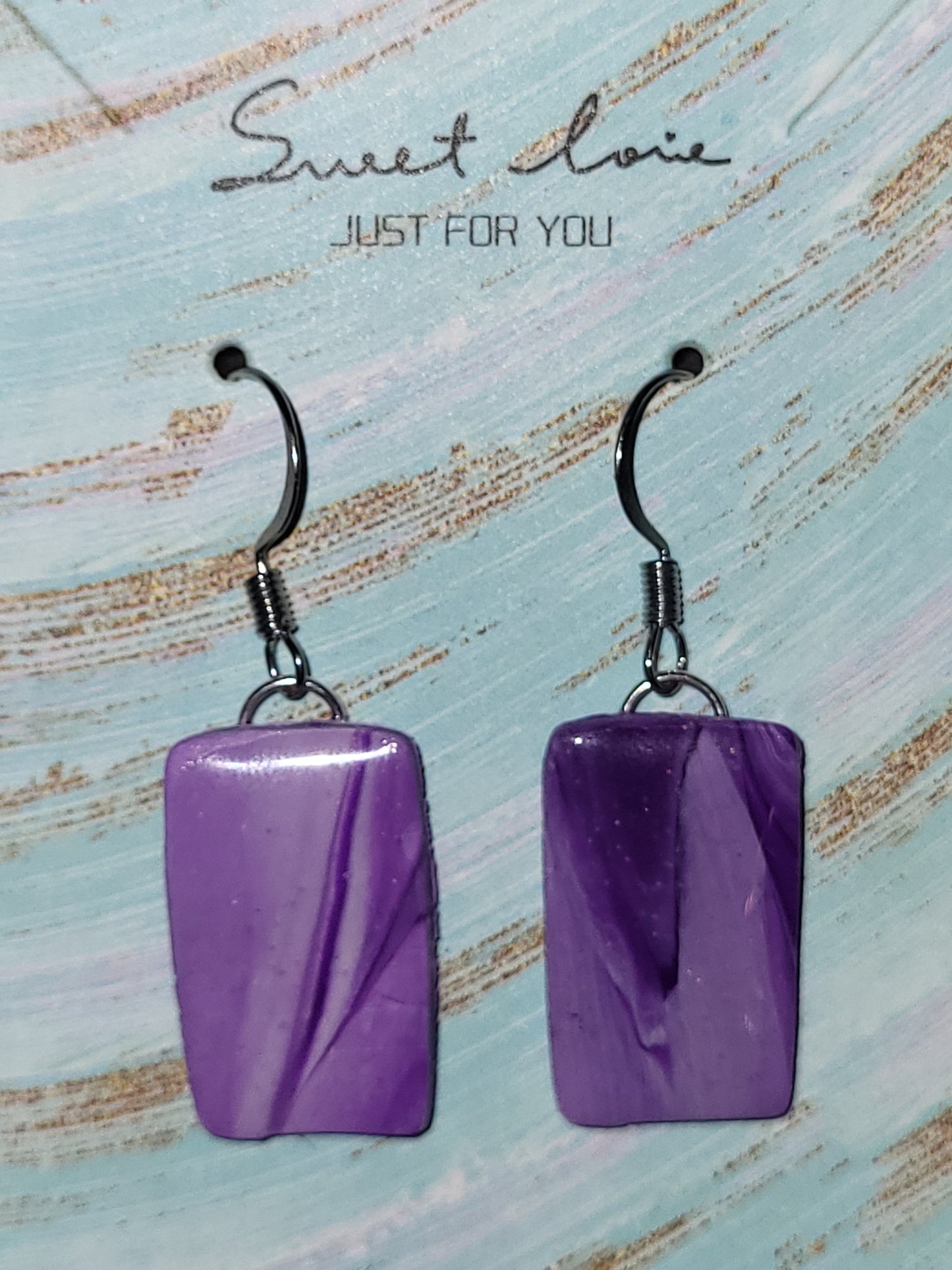 Homemade purple marbled earrings