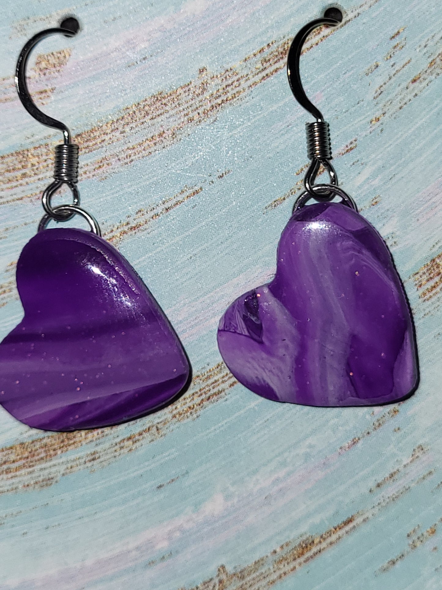 Homemade purple marbled earrings