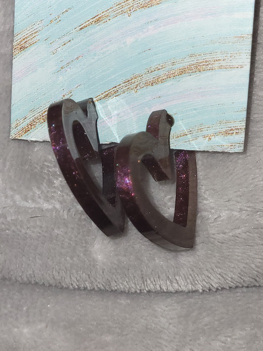 Homemade redish/purpleish heart shaped earrings