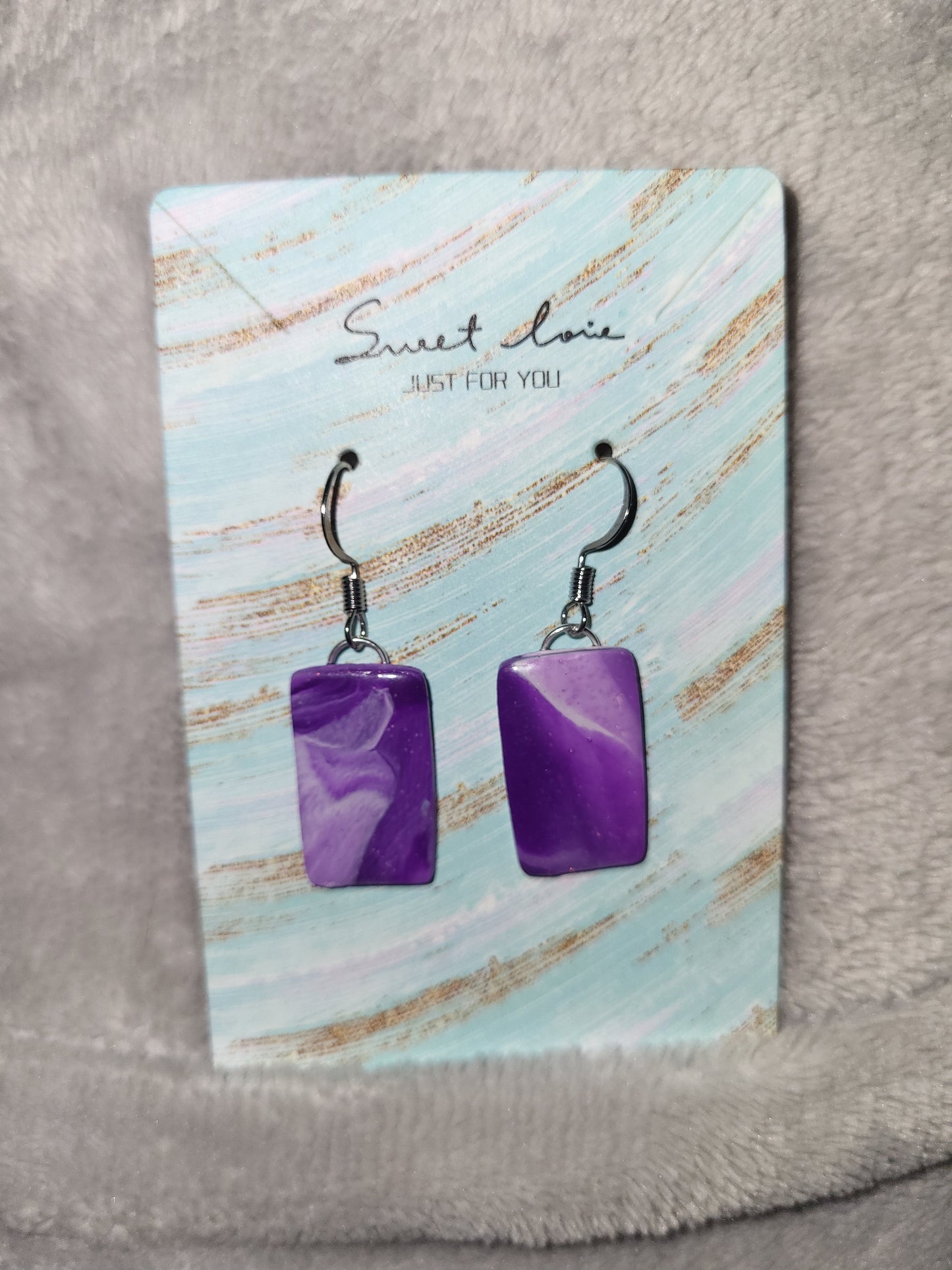 Homemade purple marbled earrings