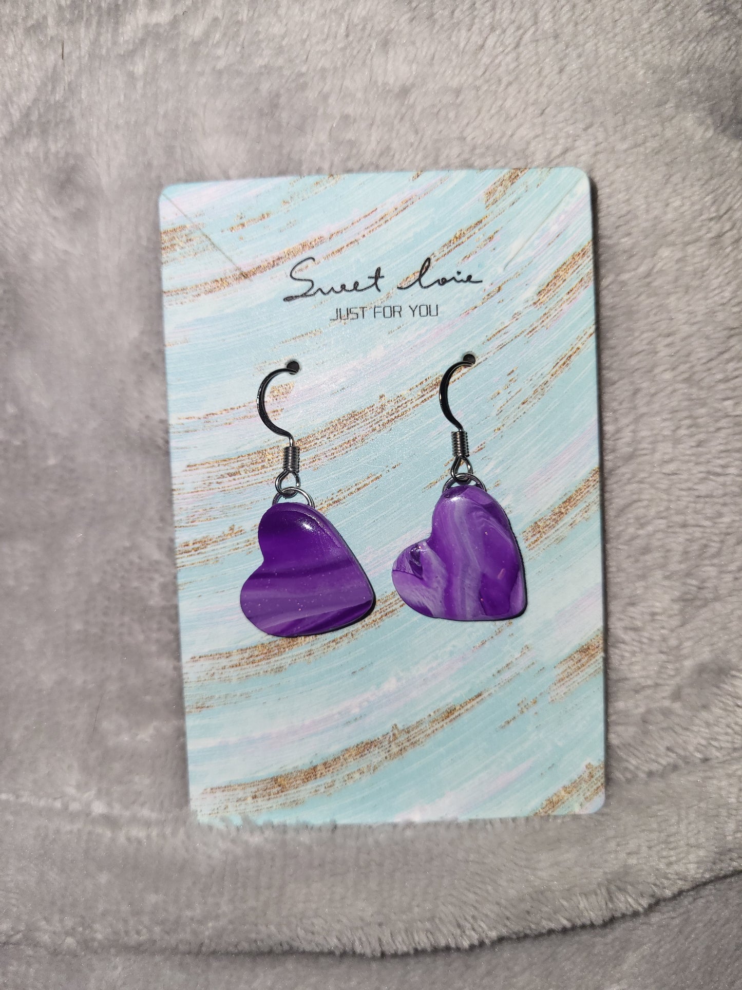 Homemade purple marbled earrings