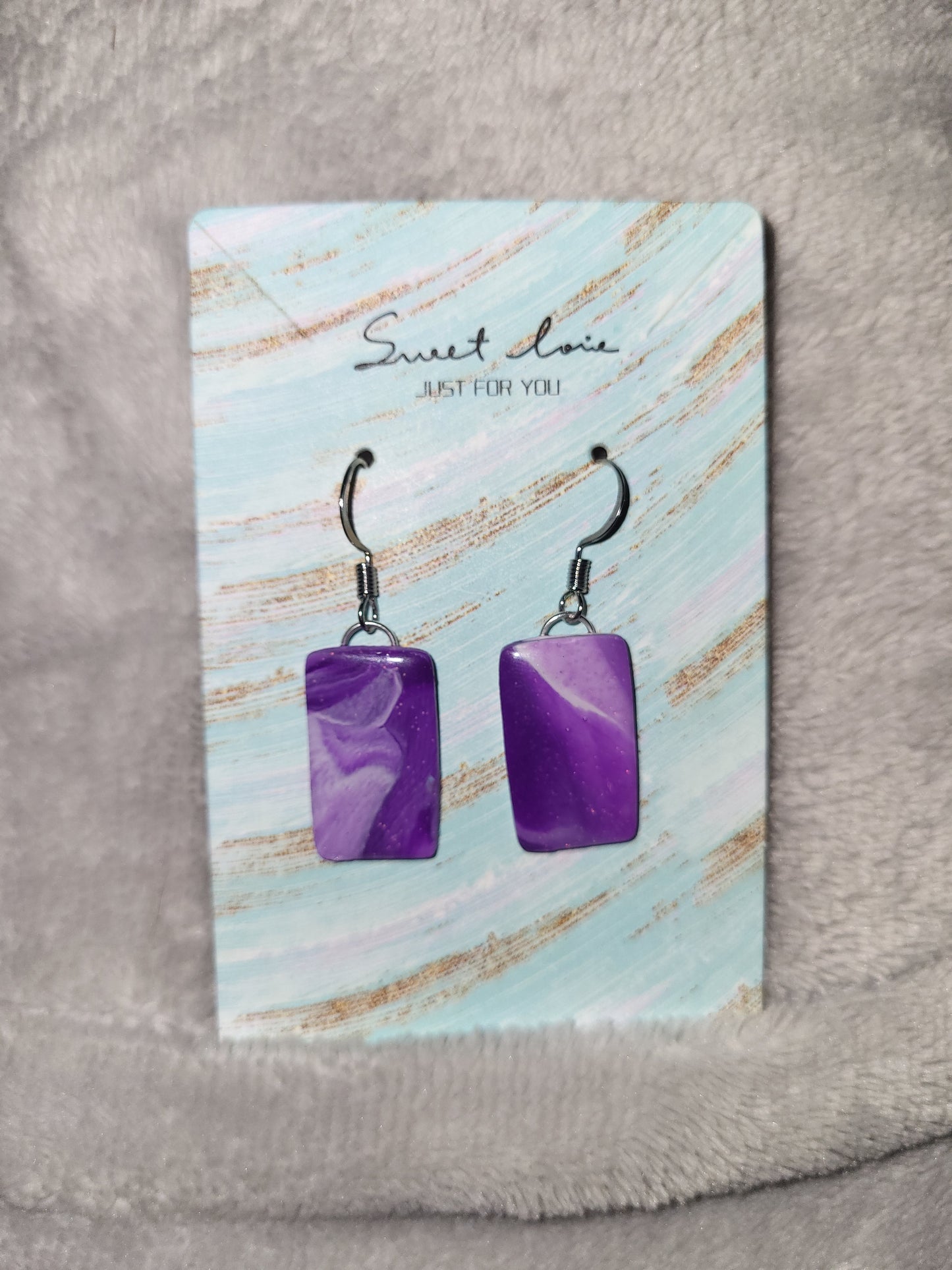 Homemade purple marbled earrings