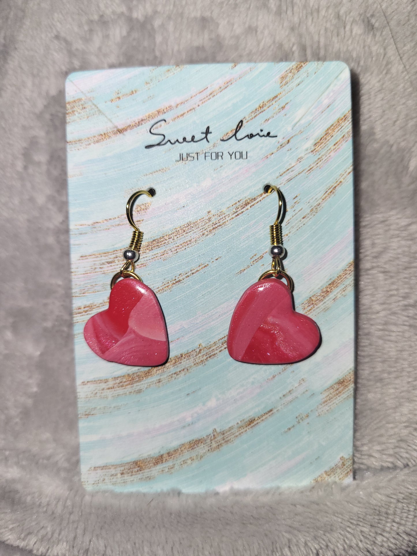 Homemade red/pink/white marbled dangling earrings