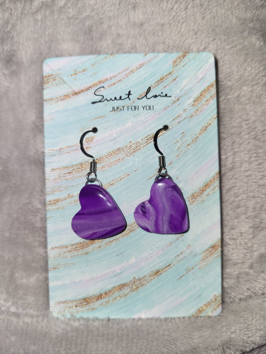 Homemade purple marbled earrings