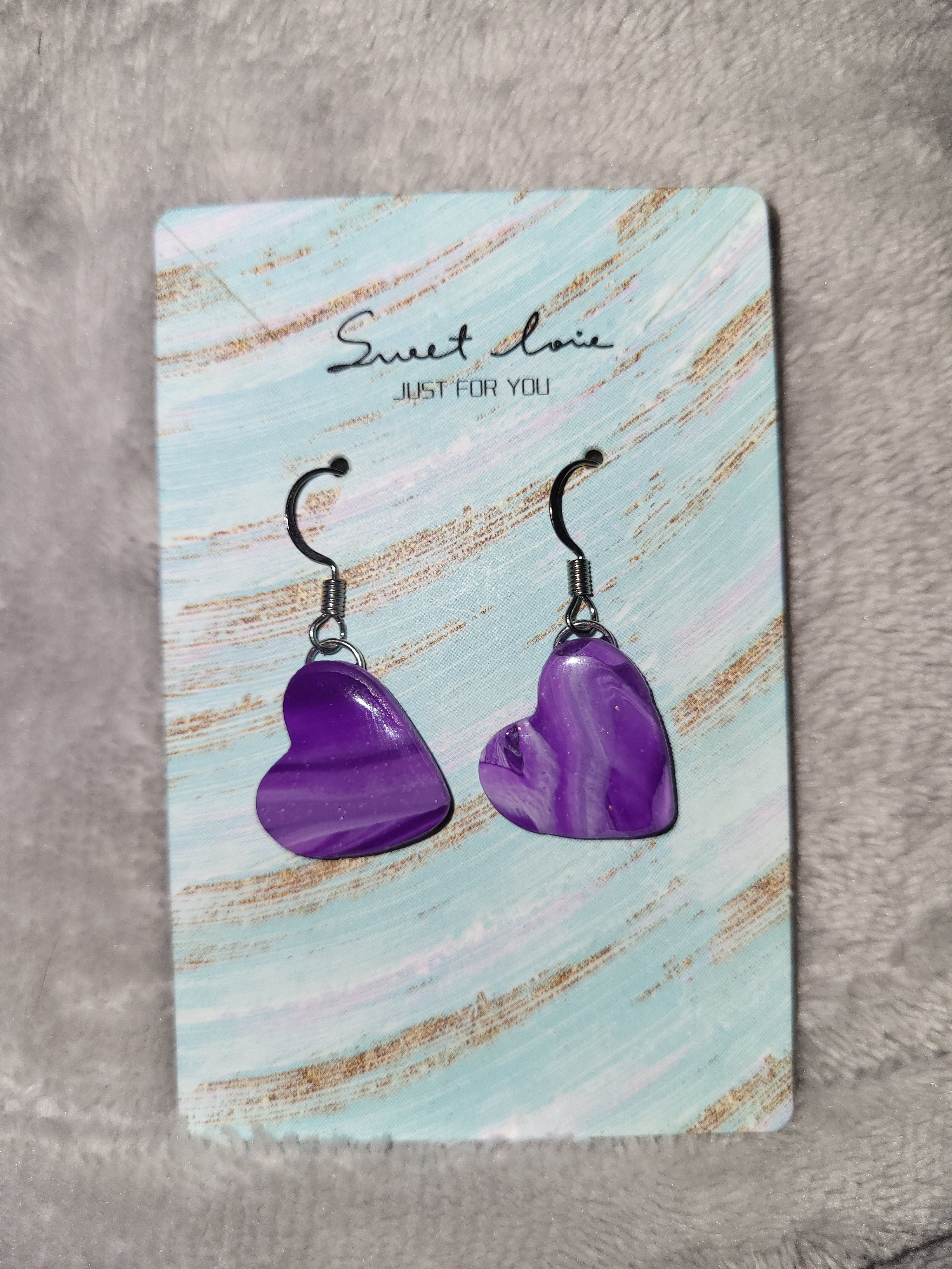 Homemade purple marbled earrings
