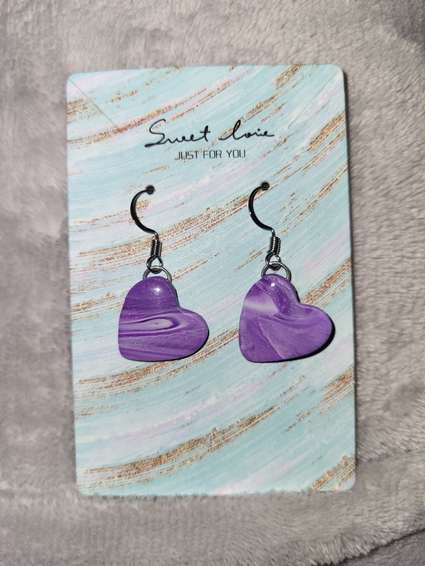Homemade purple marbled earrings