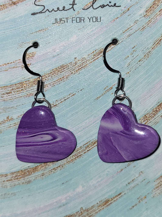 Homemade purple marbled earrings